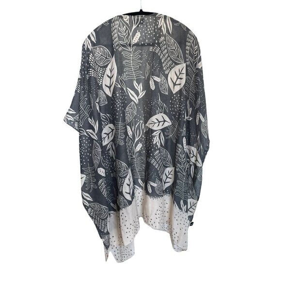BB Collection Kimono Bathing Suit Cover Up Leaves Gray White Womens One Size O/S - Picture 2 of 12